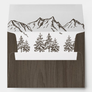 Rustic Mountain Elegant Watercolor Pine Wedding Envelope