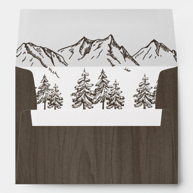 Rustic Mountain Elegant Watercolor Pine Wedding Envelope (Back (Bottom))