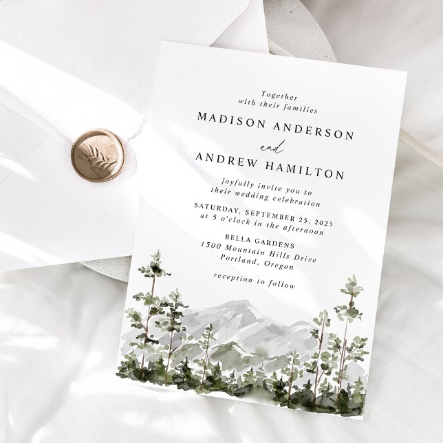 Rustic Mountain Evergreen Forest Wedding Invitation (Creator Uploaded)