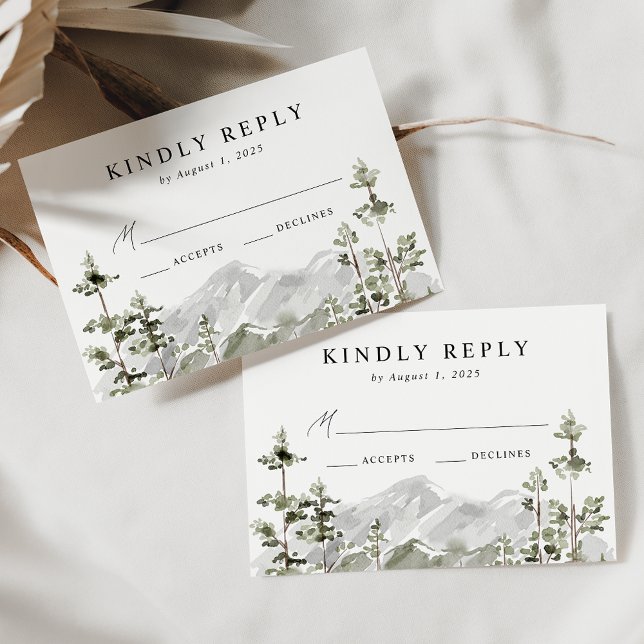 Rustic Mountain Evergreen Forest Wedding RSVP Card (Creator Uploaded)