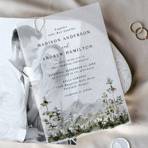 Rustic Mountain Evergreen Forest Wedding Vellum Invitations