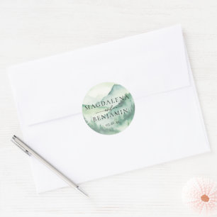 Rustic Mountain Evergreen Pine Fir Trees Wedding Classic Round Sticker