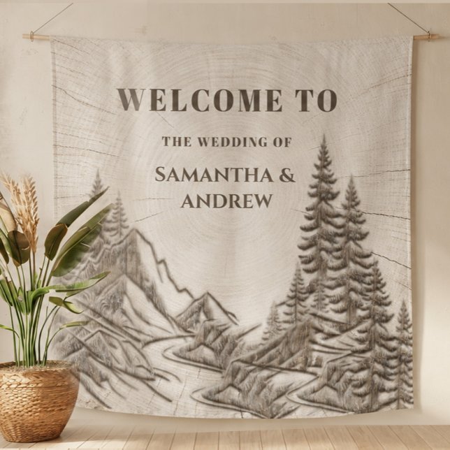 Rustic Mountain Fabric Welcome Sign Wedding Tapestry (Creator Uploaded)