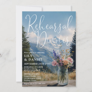 Rustic Mountain Floral Mason Jar Rehearsal Dinner Invitation