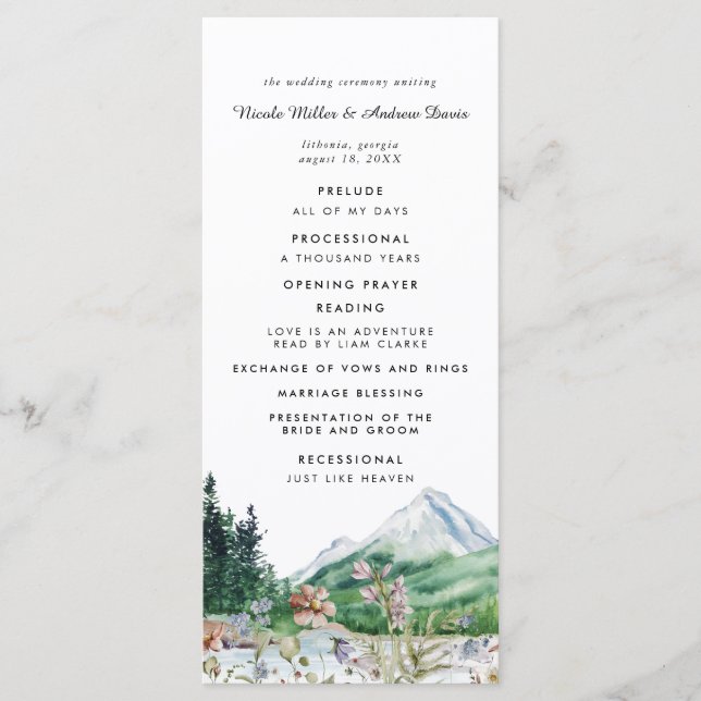 Rustic Mountain Floral | Wedding Ceremony Program (Front)