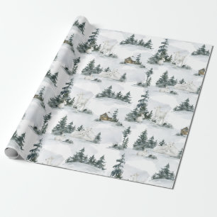 Rustic Mountain Forest Animal Cabin Christmas Gift Wrapping Paper