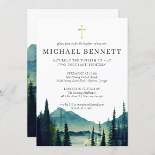 Rustic Mountain Forest Baptism Invitation
