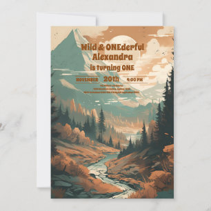 Rustic Mountain Forest Evergreen 1st Birthday Invitation