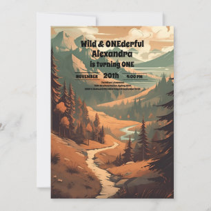 Rustic Mountain Forest Evergreen 1st Birthday Invitation