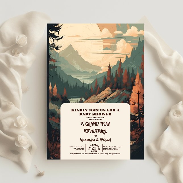 Rustic Mountain Forest Evergreen Baby Shower Invitation (Creator Uploaded)