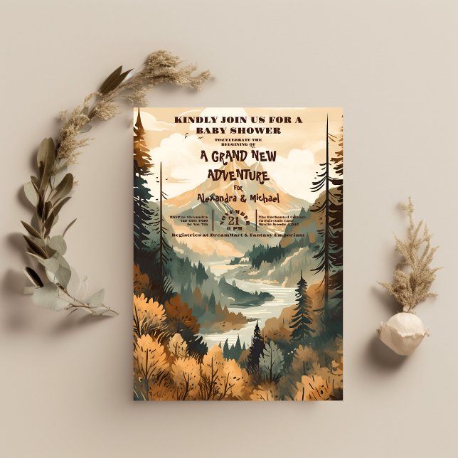 Rustic Mountain Forest Evergreen Baby Shower Invitation (Creator Uploaded)
