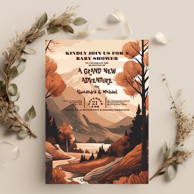 Rustic Mountain Forest Evergreen Baby Shower Invitation (Creator Uploaded)
