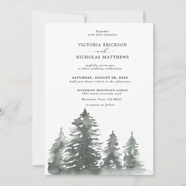 Rustic Mountain Forest Evergreen Tree Wedding Invi Invitation (Front)