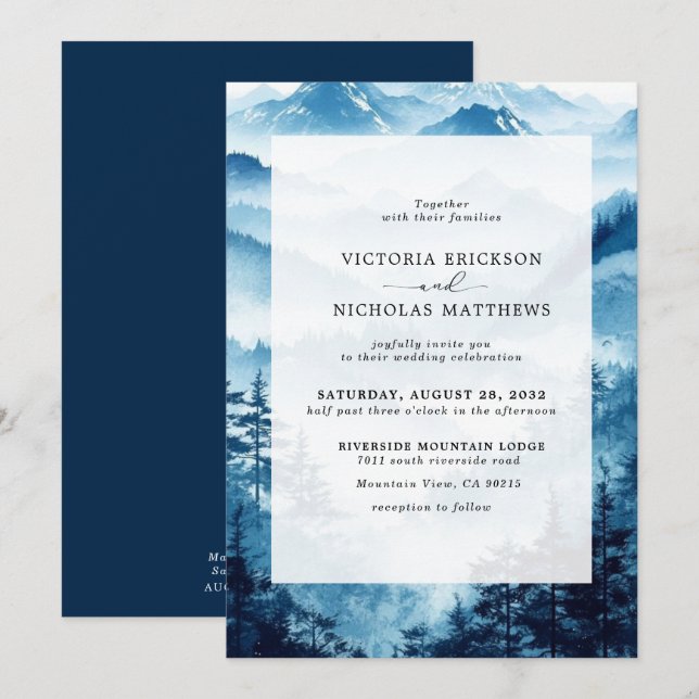 Rustic Mountain Forest Evergreen Tree Wedding Invitation (Front/Back)