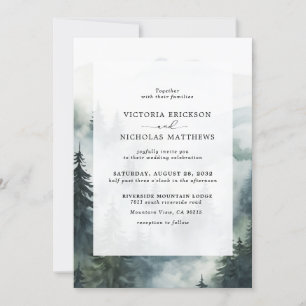 Rustic Mountain Forest Evergreen Tree Wedding Invitation