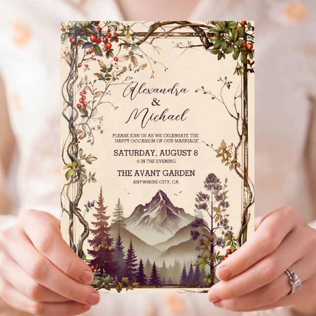Rustic Mountain Forest Evergreen Tree Wedding Invitation (Creator Uploaded)