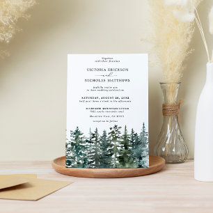 Rustic Mountain Forest Evergreen Tree Wedding Invitation