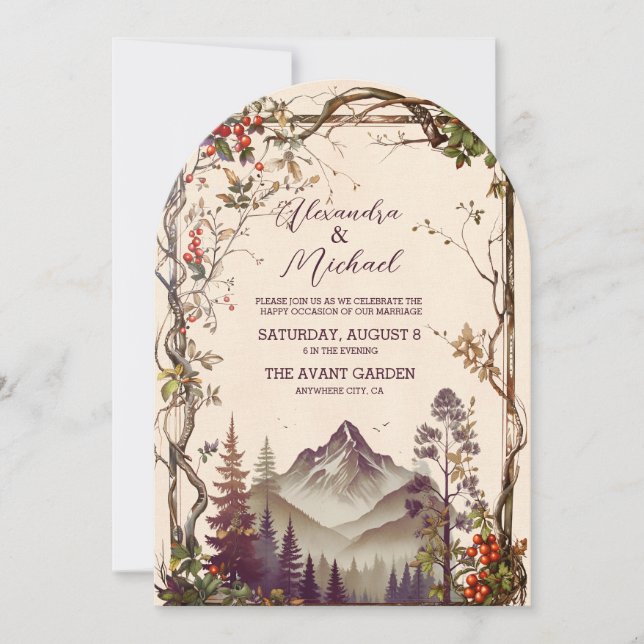 Rustic Mountain Forest Evergreen Tree Wedding Invitation (Front)