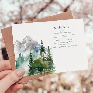 Rustic Mountain Forest Evergreen Tree Wedding RSVP Card
