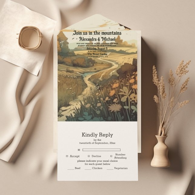 Rustic Mountain Forest Evergreen Wedding All In One Invitation (Creator Uploaded)
