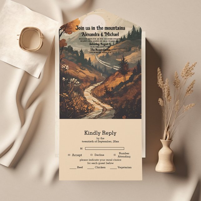 Rustic Mountain Forest Evergreen Wedding All In One Invitation (Creator Uploaded)