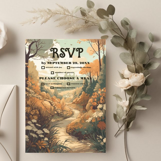 Rustic Mountain Forest Evergreen Wedding RSVP Card (Creator Uploaded)