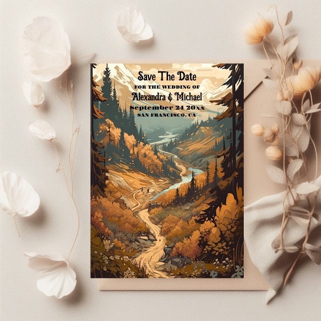 Rustic Mountain Forest Evergreen Wedding Save The Date (Creator Uploaded)