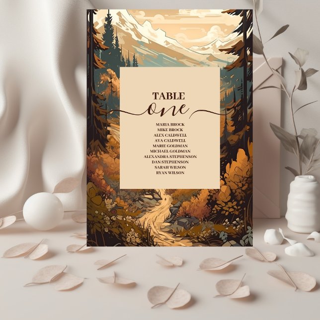 Rustic Mountain Forest Evergreen Wedding Table Number (Creator Uploaded)