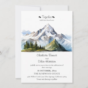 Rustic Mountain Forest green Tree Wedding Invitation