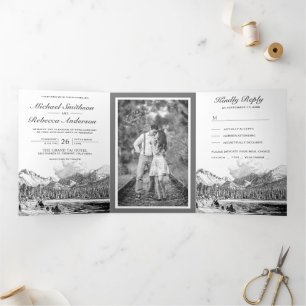 Rustic Mountain Forest Lake All in One Wedding Tri-Fold Invitation