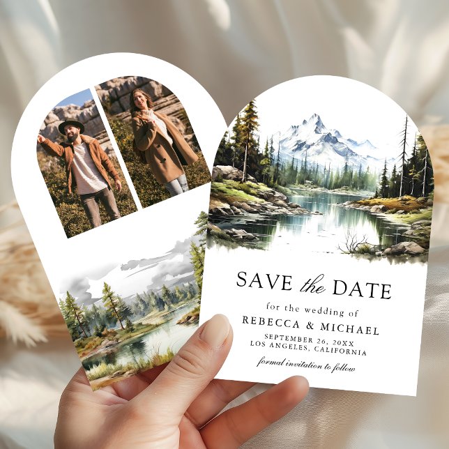 Rustic Mountain Forest Lake Photo Wedding Save The Date (Creator Uploaded)