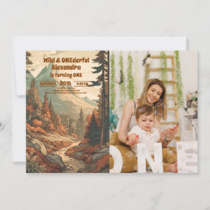 Rustic Mountain Forest Photo 1st Birthday Invitation