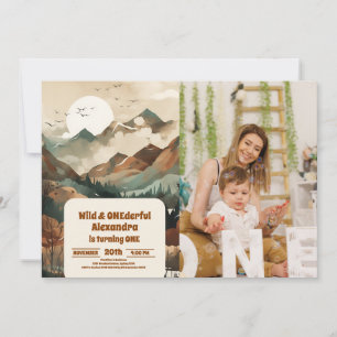 Rustic Mountain Forest Photo 1st Birthday Invitation