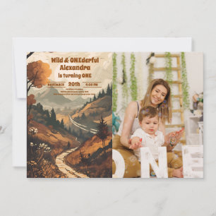 Rustic Mountain Forest Photo 1st Birthday Invitation
