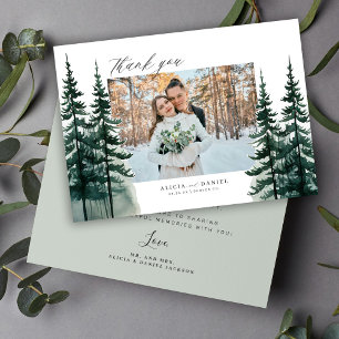 Rustic mountain forest photo wedding thank you card