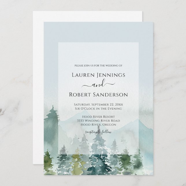 Rustic Mountain Forest Pine Tree Wedding Invitation (Front/Back)