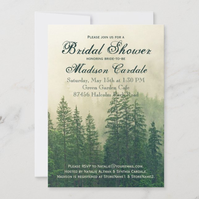 Rustic Mountain Forest Pine Trees Bridal Shower Invitation (Front)