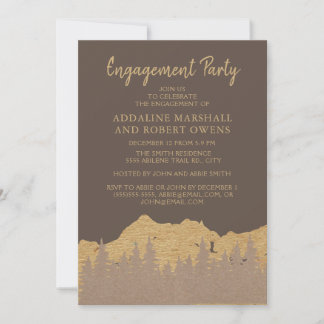 Rustic Mountain Forest Pine Trees Engagement Party Invitation