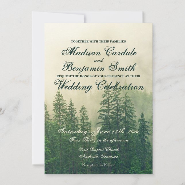 Rustic Mountain Forest Pine Trees Nature Wedding Invitation (Front)