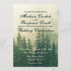 Rustic Mountain Forest Pine Trees Nature Wedding Invitation