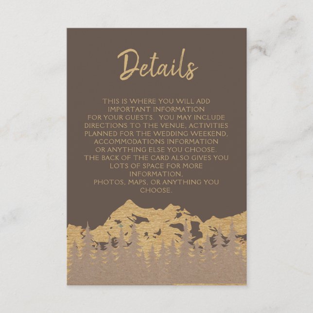 Rustic Mountain Forest Pine Trees Wedding Details Enclosure Card (Front)