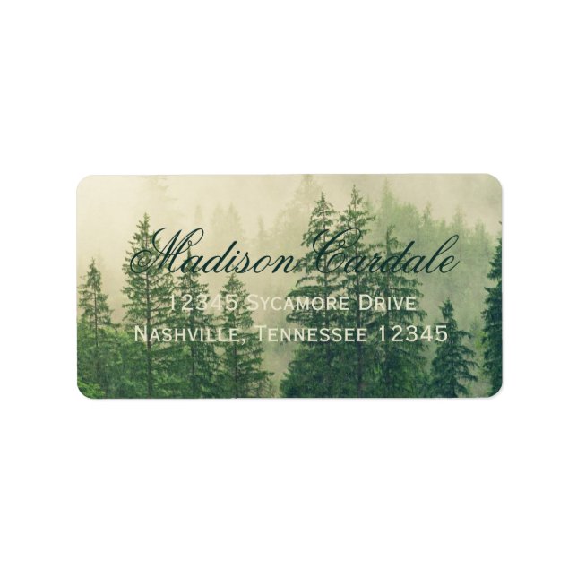 Rustic Mountain Forest Pine Trees Wedding Label (Front)