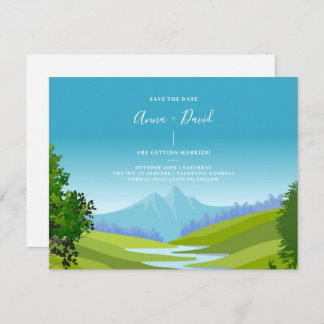 Rustic Mountain Forest Scenery Save The Date Card
