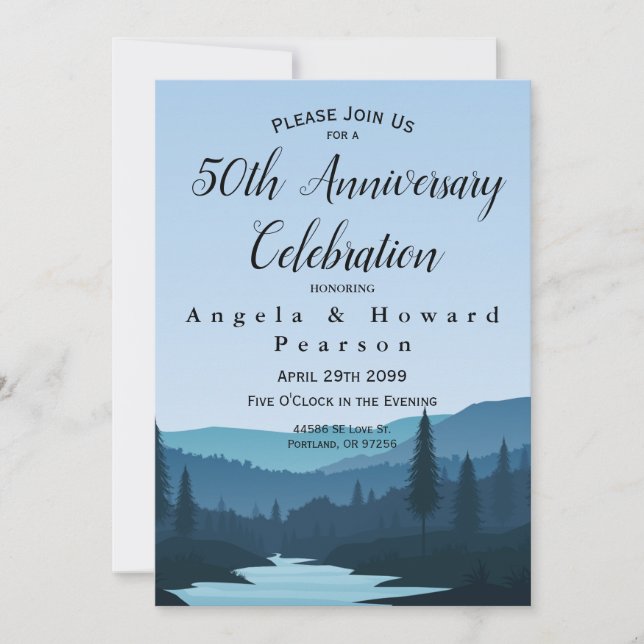 Rustic Mountain Forest Stream 50th Anniversary Invitation (Front)