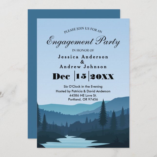 Rustic Mountain Forest Stream with Pine Trees Invitation (Front/Back)