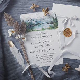 Rustic Mountain Forest Tree Budget QR Code Wedding Invitation
