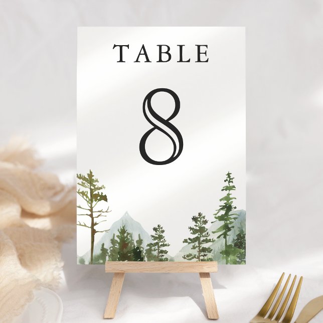 Rustic Mountain Forest Trees Wedding Table Number (Creator Uploaded)