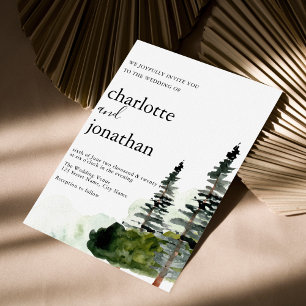 Rustic Mountain Forest Watercolor Wedding Invitation