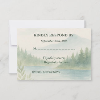 Rustic Mountain Forest Watercolor Wedding RSVP Card