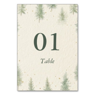 Rustic Mountain Forest Watercolor Wedding Table Number